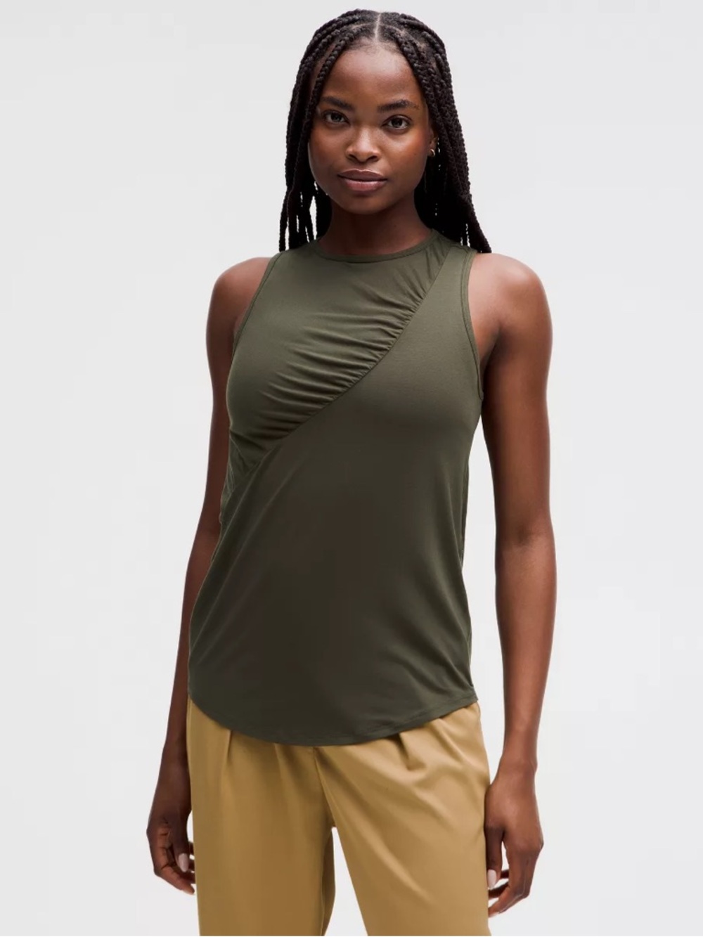 lululemon athletica Olive Green Silk-Blend Shirred Tank Top